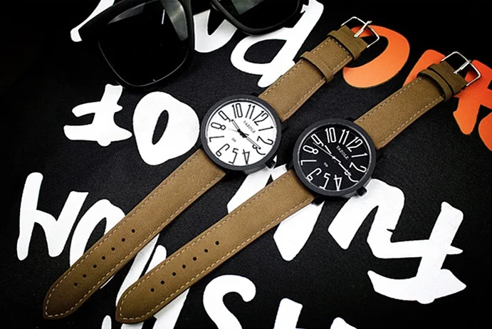 YAZOLE, пара больших часов, простые модные часы с кожаным ремешком для женщин и мужчин, кварцевые наручные часы, часы для влюбленных, erkek kol saati