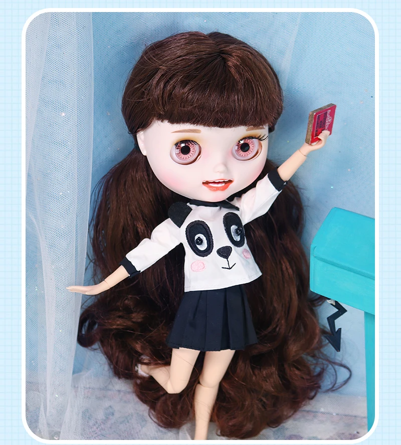 Fernanda – Premium Custom Neo Blythe Doll with Brown Hair, White Skin & Matte Smiling Face 1