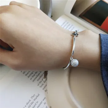 

RUIYI Real 925 Sterling Silver Women AAA Zircon Ball Charm Bracelets Girls Cute Fashion Jewelry Flower Drop Glaze Niche Bracelet