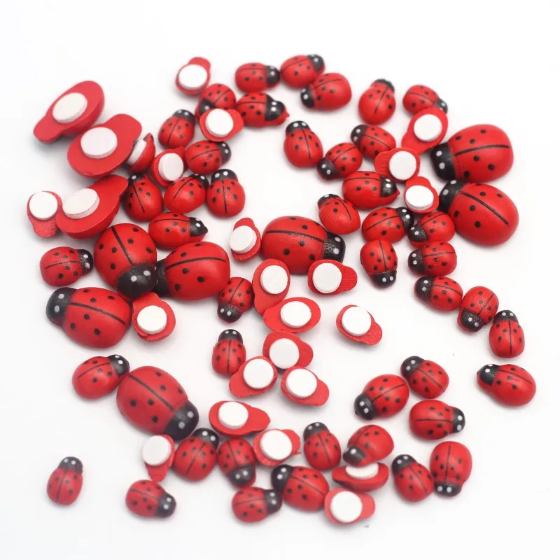 Wooden Crafts Accessories 50pcs Red Wooden Ladybirds Flat-Back Crafts Easter Wedding Decor Scrapbooking Cardmaking Child Gift DIY Handmade