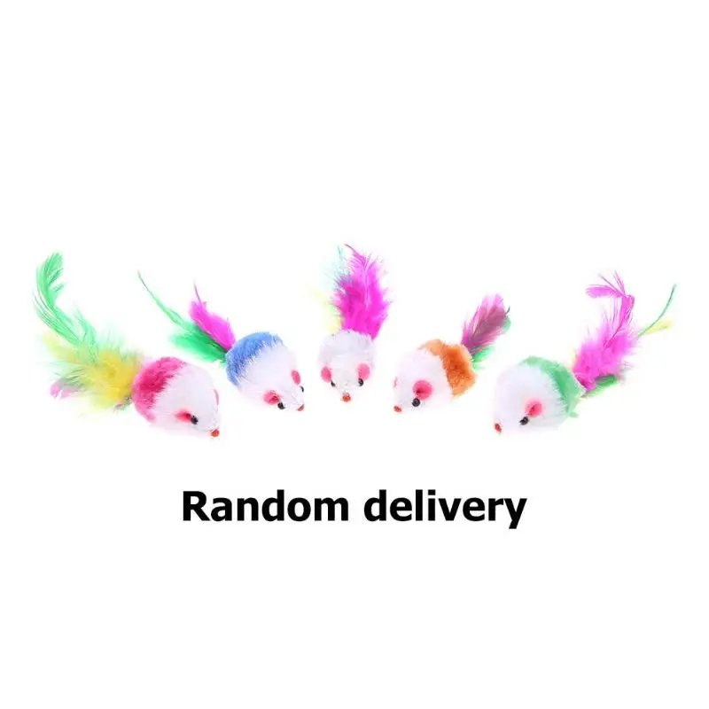Игрушки для кошек с имитацией мыши игрушки забавные мини разноцветными перьями