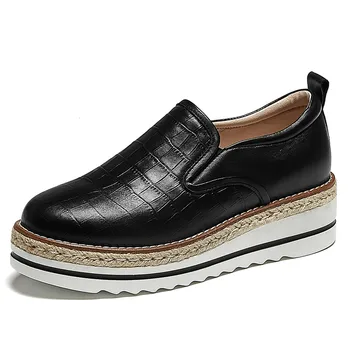 

Women's genuine leather slip-on platform flats loafers leisure soft omfortable espadrilles Stone pattern casual moccasins shoes
