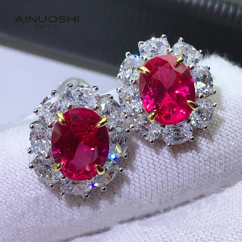 AINUOSHI 925 пробы серебра овальным вырезом 7x9 мм лаборатория создала Рубин