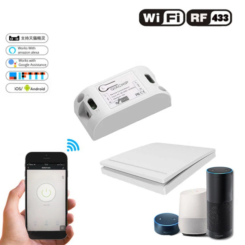 

WiFi RF433 Smart Light Switch Universal Breaker Timer Wireless Remote Control Works with Alexa Google Home Smart Home