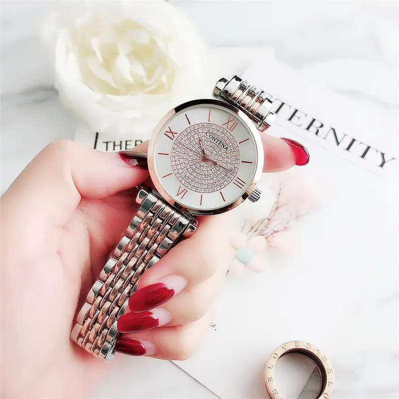 Comprar CONTENA nuevo llegado relojes de moda para mujer de negocios Esfera de diamantes de imitación de lujo círculo romano diseño elegante pulsera de mujer reloj de pulsera