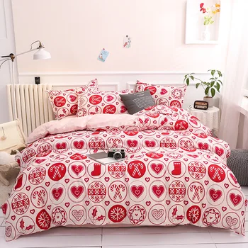 

Merry Christmas Gifts Bedding Set Girl Quilt Duvet Cover Pillowcase Sheet Children Xmas Santa Claus Red Bedclothes Bed Linen Set