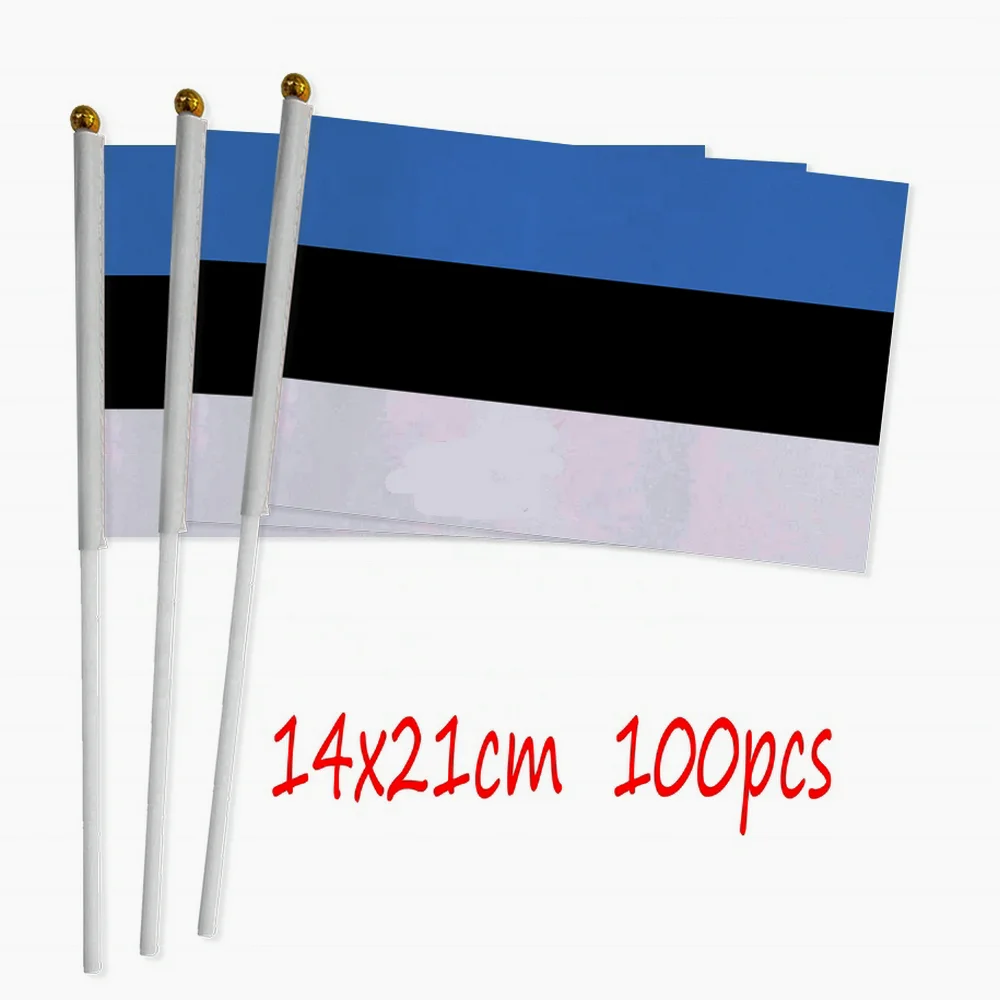 

ZXZ эстонский ручной флаг 100 шт. 14*21 см полиэстер двусторонний Печатный эстонский EE ручной машущий флаг с пластиковым флагом