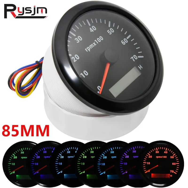 Car Boat Tachometer Tacho Gauge Rev Counters with Trip Hour Meter 85mm 0-7000RPM 8000RPM 6000RPM 7 colors backlit