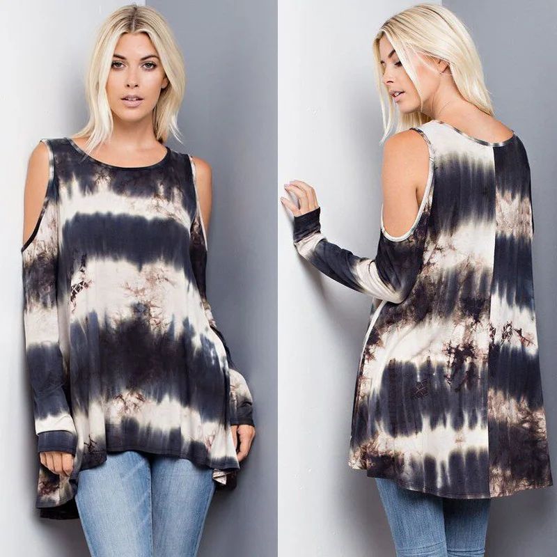 

Europe And America WOMEN'S Dress Spring And Autumn Long Sleeve Crew Neck off-Shoulder Floral Printed Dress