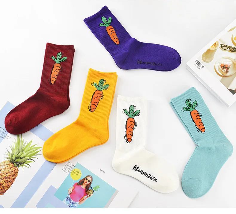 5 шт., носки для женщин, harajuku, зимние толстые Носки с рисунком морковки, Хлопковые женские повседневные носки, женские носки унисекс, meias 35-43