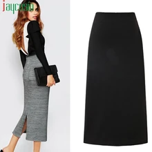 Длинная женская юбка, хлопок, офисная, деловая, с разрезом, Женская облегающая юбка, повседневная, для девушек, одноцветная, размера плюс, высокая талия, эластичная юбка