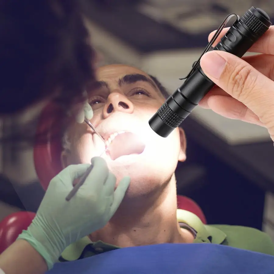 

LED Mini Portable Flashlight Aluminium Alloy Highlight Torch With Clip For Doctor Dentist Daily Life Use Good Stability