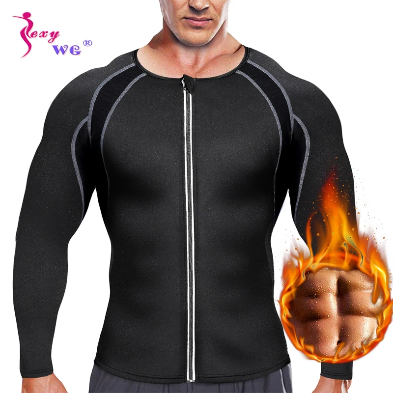 

SEXYWG Men Yoga Top Fitness Sport Jacket with Long Sleeve Warming Shirt Neoprene Sauna Waist Trainer Body Shaper Sportswear Vest
