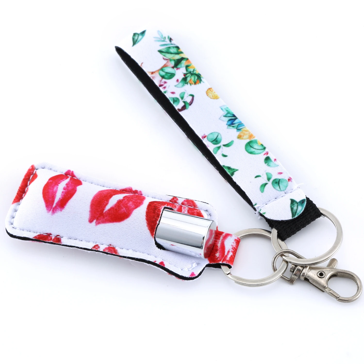 1Pcs Neoprene Floral Waterproof Lipstick Chapstick Holder Bag Purse Key Chain  