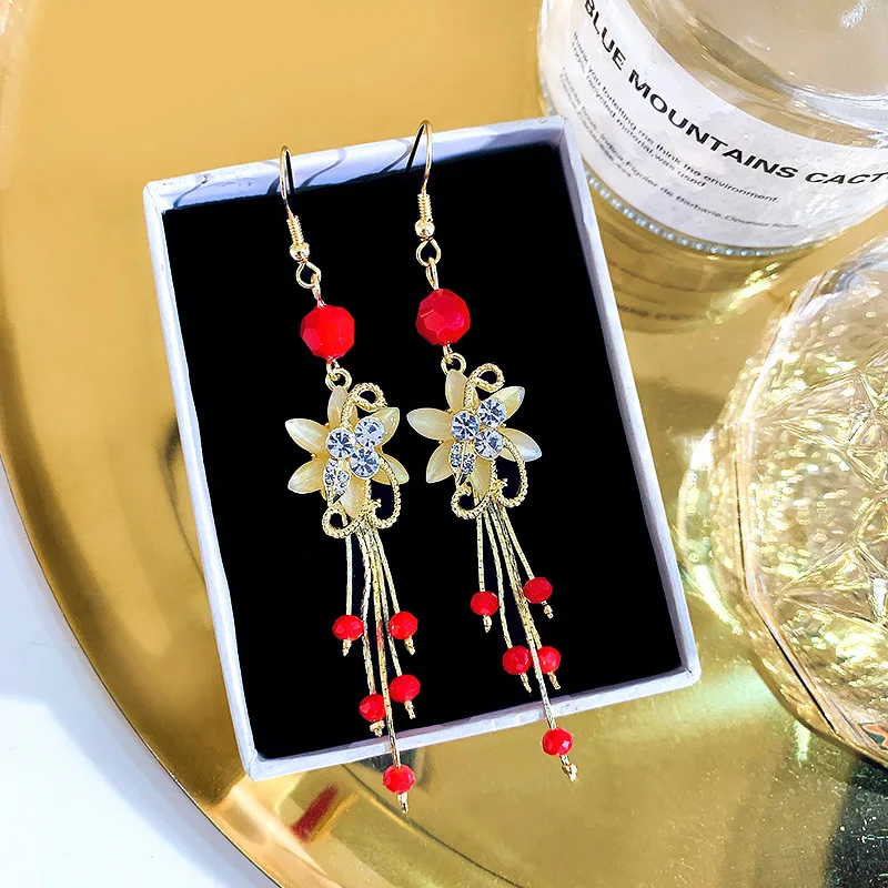 2019 nueva moda coreana sencilla pendientes largos Net Hongchao Xian elegantes pendientes borlas de flores pendientes femeninos|Pendientes con forma de gota| - AliExpress