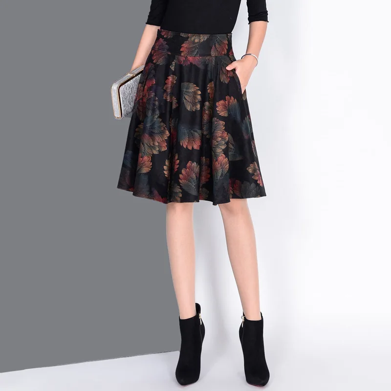 

2019 Spring And Autumn High-waisted Floral Skirt Floral Skirt Medium-length Dress A- line Skirt Pleated Skirt Slimming Full Skir