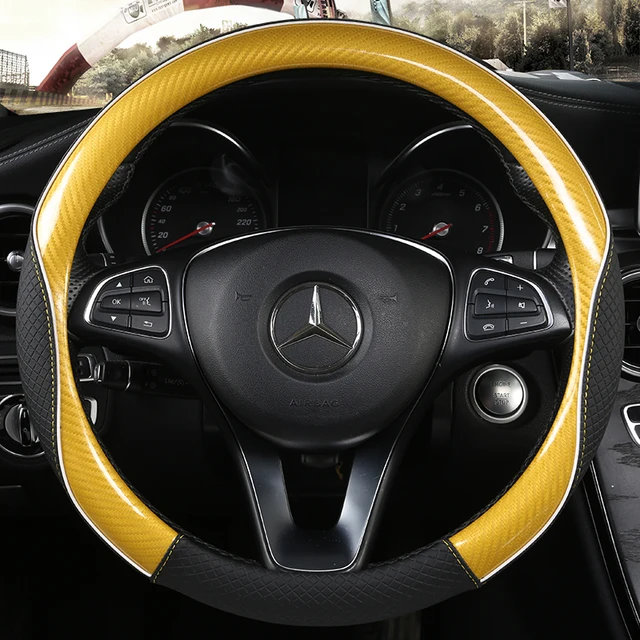 Carbon Fibre+Leather Car Steering Wheel Cover For VW GOLF 7 2015 POLO JATTA Passat Tiguan For Nissan Qashqai J11 X-trail T32 Yellow O Shape