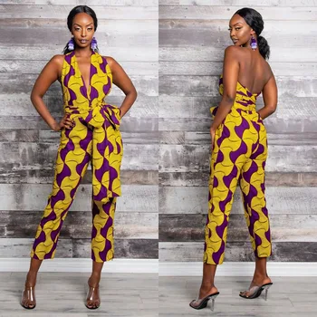 

Multy-ways Strapless African Jumpsuit Clothing for Woman Boho Summer Sexy Dashiki Ankara Dress with Belt Bodysuit Outfits