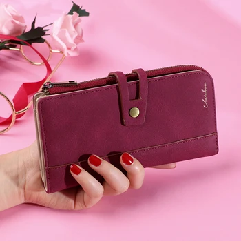 

Retro Matte Pu Leather Women Wallet 2020 Long Lady Purse Clutch Brand Designer female wallet solid casual women purse