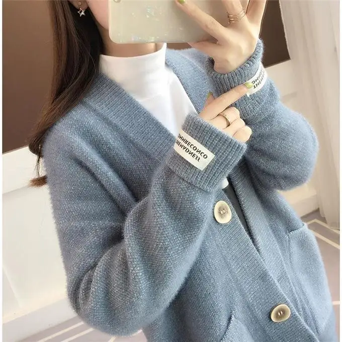 

Women 2019 Autumn Winter Cashmere Cardigan Sweater Warm Clothes Knitted Jumper Pull Femme Hiver Streetwear Casual Loose Cardigan