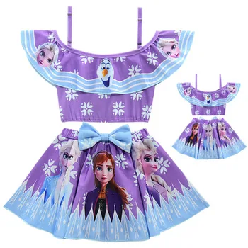 

2PCS Summer Girls Swimwear For Kids Elsa Anna Print Swimsuit Toddler Piece Baby Cartoon Swim Wear Beachwear Beach Cute 3-10Years