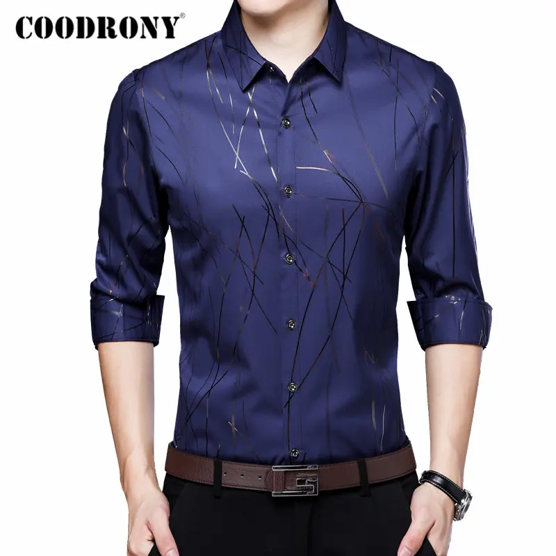 COODRONY Брендовые мужские рубашки с длинным рукавом, хлопковая Мужская рубашка, Осенние деловые повседневные рубашки, уличная одежда размера плюс, Camisa Masculina 96070