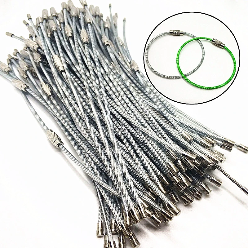 10pcs 50pcs Edc Keychain Tag Rope Stainless Steel Wire Cable Loop Screw Lock Gadget Ring Key Circle Camp Hanging Tool Key Chains Aliexpress<script async src=