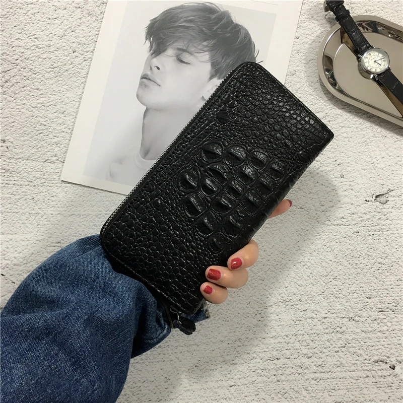 Men Wallet Crocodile Pattern Purse Men's High Capacity Clutch Bags Zipper cardholder pochette crocodile pattern men's wallet