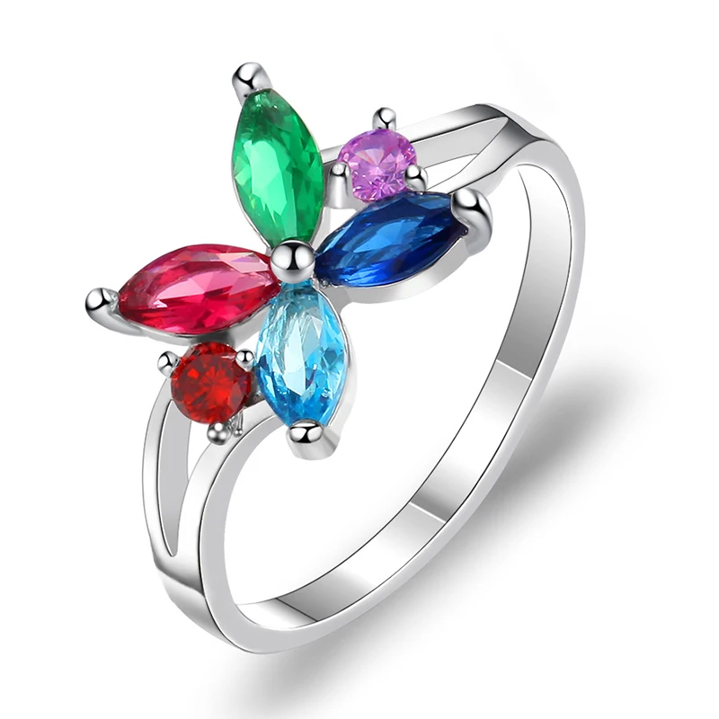 Beiver женское мутильцветное кольцо с цирконием Bijoux Flower для женщин обручальное кольцо модное винтажное украшение в подарок Размер 6/7/8/9