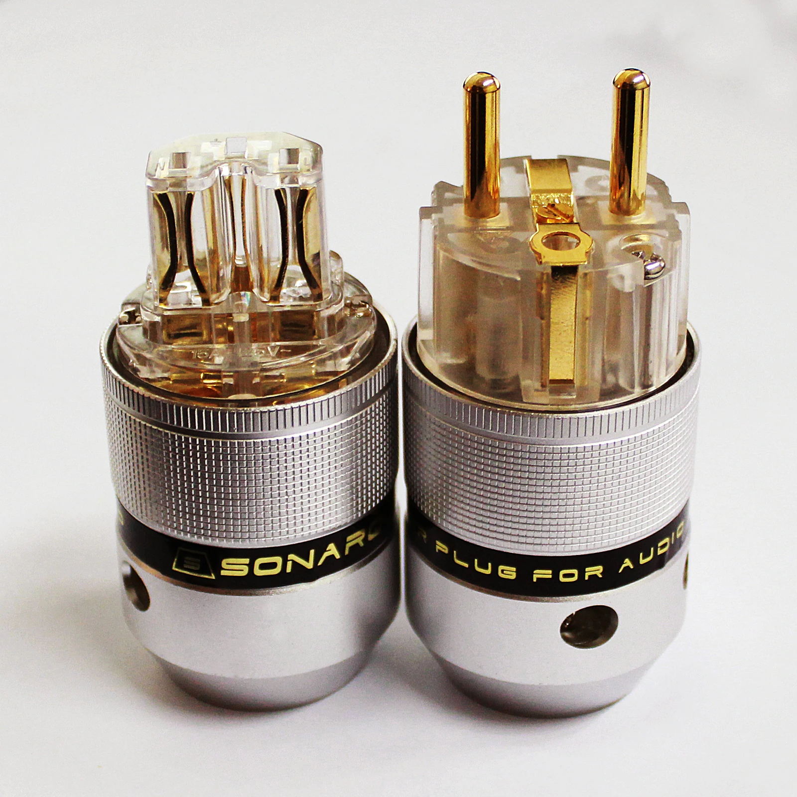 SONARQUEST Алюминий сплав E25-G(T) C25-G(T) Высококачественные золото покрытием; Большие европейские Schuko EU Мощность Plug& разъем IEC для Hi-Fi усилитель