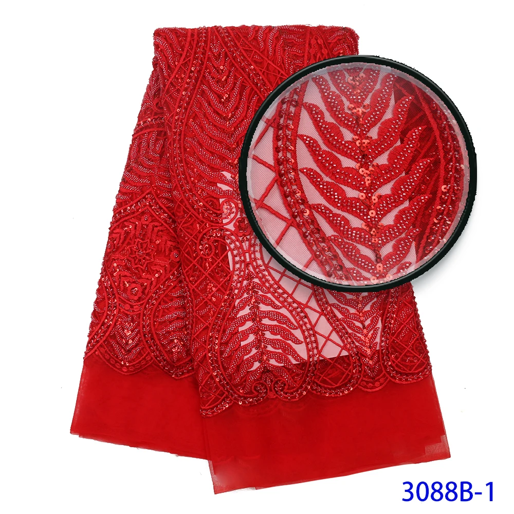Горячая нигерийские вечерние новые красные оптом тюль кружевной ткани ткань с вышивкой бисером QF3088B-1