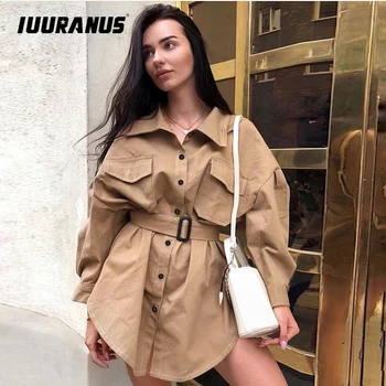 

IUURANUS 2019 Autumn Winter Long Trench Coat Especially Female Fashion Khaki Slim Women Windbreaker Pocket Women's Raincoats