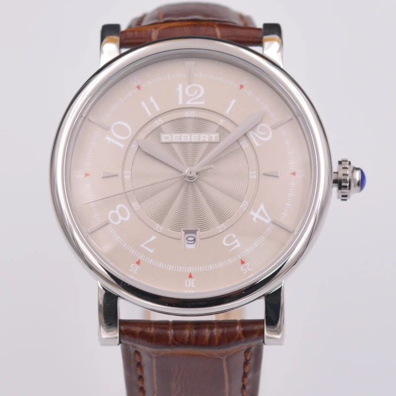 

Debert 43mm gray dial date leather strap stylish casual men's automatic mechanical watch