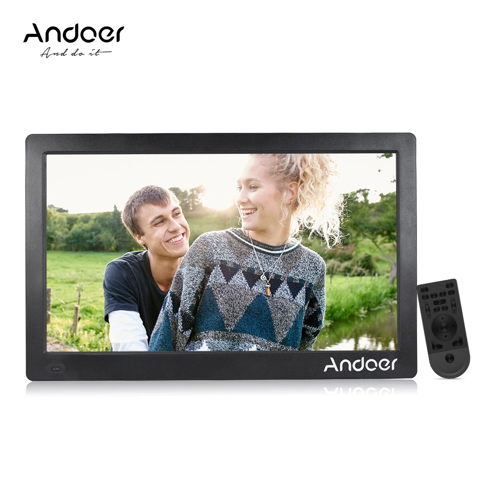 Andoer Digital Photo Frame 1920*1080 HD Advertising Machine Full View IPS Screen Support Random Play with Remote Christmas Gift - Цвет: Черный