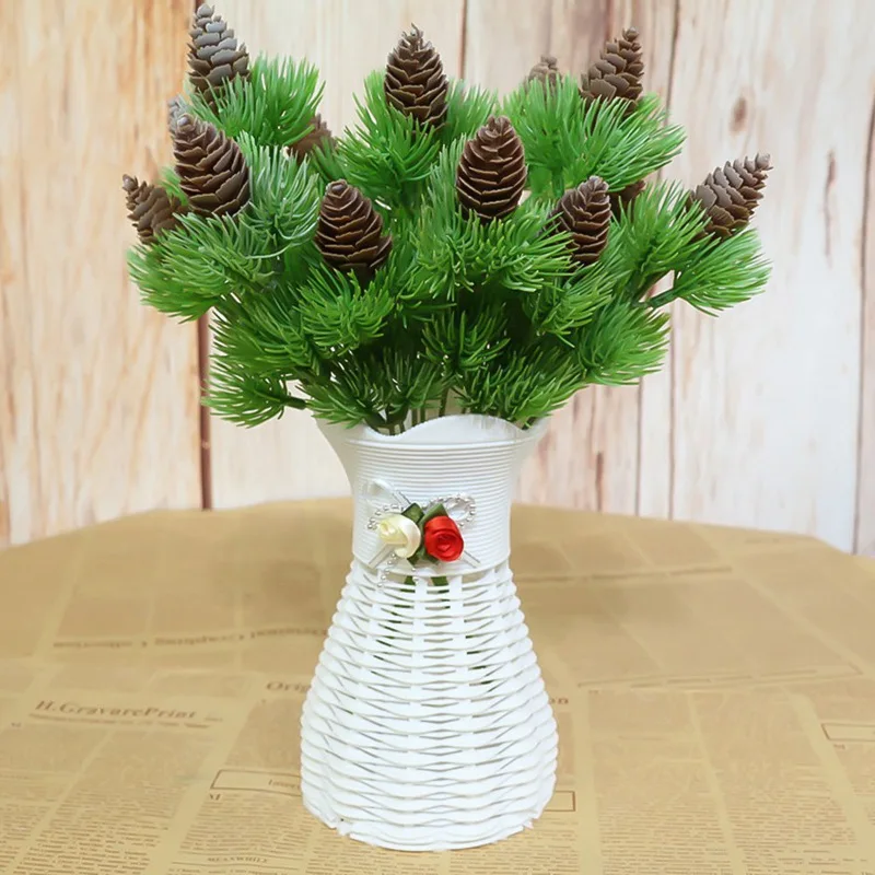 Simulation Plant Artificial Plastic Pine 7 Branches Pine Nuts Cones Fake Plants Tree For Christmas Party Home Decoration
