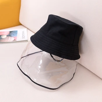 

Parent-child Caps Saliva-proof Transmission Bucket Hat Fisherman Hat with Removable Mask Fashion New Unisex Solid Black