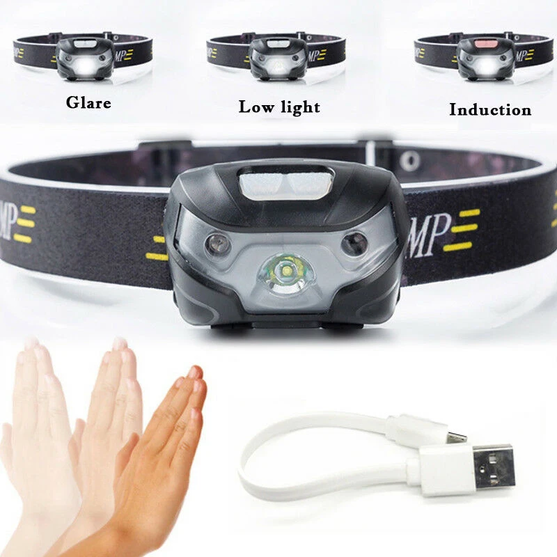 Mini Rechargeable LED HeadLamp Body Motion Sensor LED Bicycle Head Light Lamp Outdoor Camping Flashlight With USB Bicycle Lights