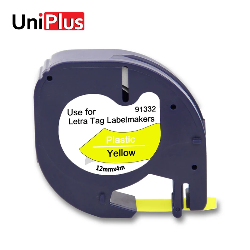 UniPlus черные на желтом LT 91332 12 мм ленты этикеток для Dymo Letratag LT-100H LT-100T QX50 принтер этикеток пластиковый Labelmaker