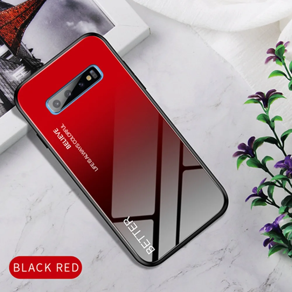 OTAO чехол из закаленного стекла с градиентом для Xiao mi Red mi Note 8 7 Pro K20 8A мраморная задняя крышка mi 9 SE CC9 CC9E TPU бампер противоударный чехол - Цвет: Black Red