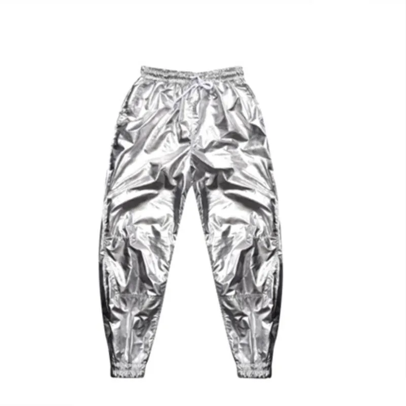 Яркие Серебряные Брюки Мужские Классные хип-хоп повседневные Jogger мужские брюки высокого качества спортивные брюки с эластичной талией джинсы с открытой щиколоткой - Цвет: Sliver pants