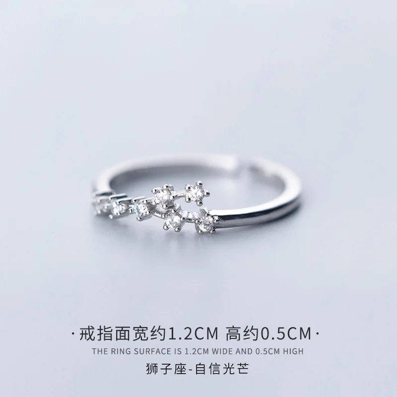925 пробы серебряные кольца fo женские корейские маленькие свежие простые CZ инкрустированные 12 созвездий открытие палец кольца лучшие подарки - Цвет камня: Leo