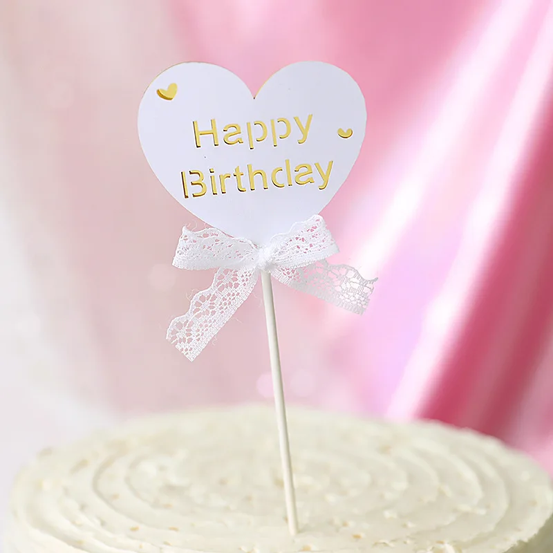 Romantic Mesh Pearl Lace Love Heart Theme Happy Birthday Cake Topper Wedding Valentine's Day Sweet 16 Party Decorations - Цвет: WhiteHT