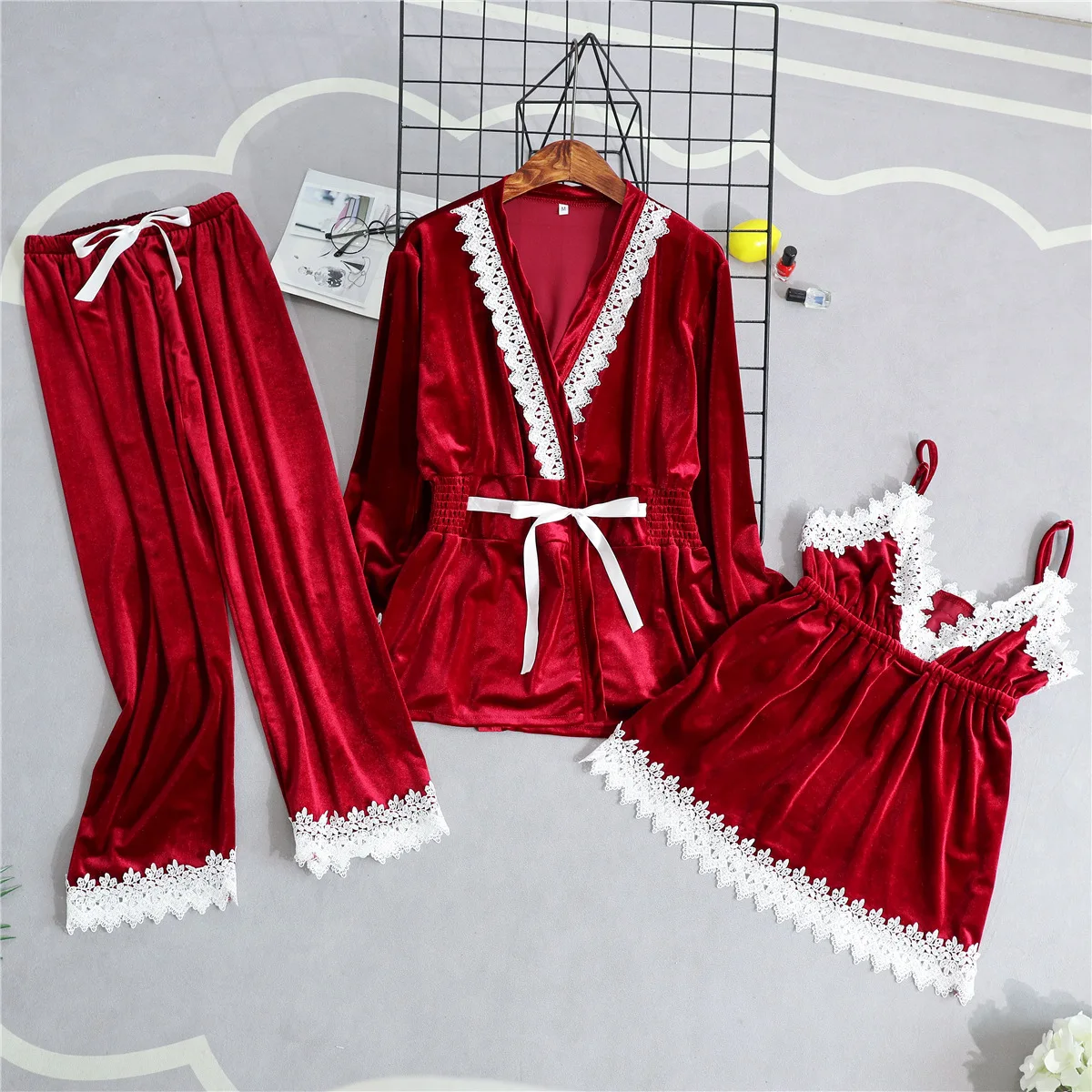 Бархатный женский длинный халат, сексуальное платье, 2 шт., ночная рубашка, повседневный комплект одежды для сна, Осеннее кимоно, банный халат, ночная рубашка, M, L, XL