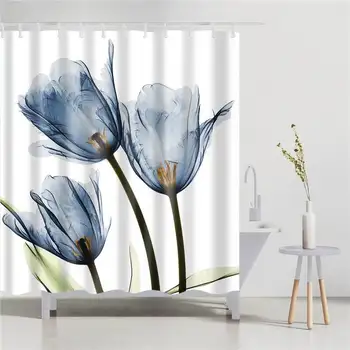 

Colorful Tulip Lotus Flowers Trees Shower Curtain Sets Non-Slip Rugs Toilet Lid Cover and Bath Mat Waterproof Bathroom Curtains