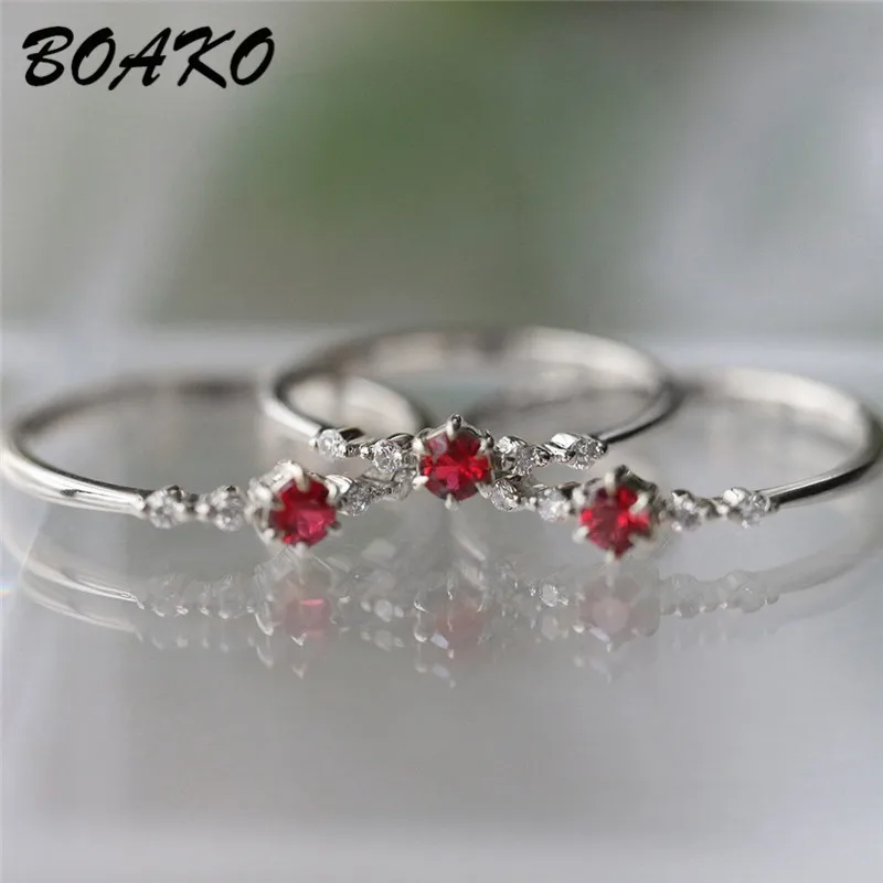 BOAKO простые кольца с красным камнем и кристаллами для женщин женские шикарные изящные тонкие кольца украшения для пальцев нежные золотые свадебные кольца Anillos