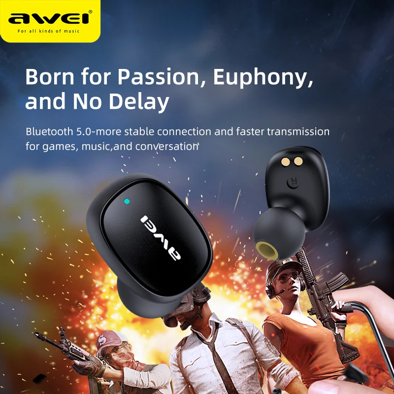 AWEI T13 TWS настоящие беспроводные Bluetooth наушники бас HiFi в ухо мини Капсула сенсорный