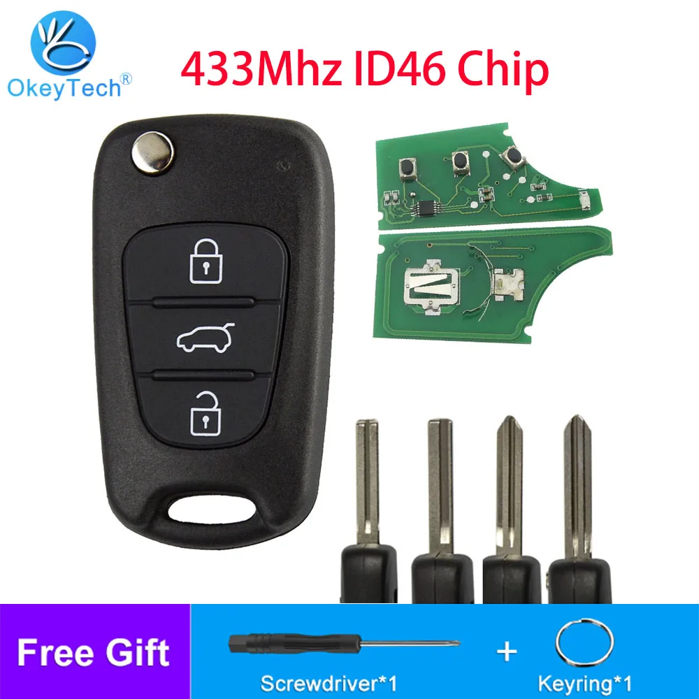 OkeyTech для Hyundai Santa Fe I20 I30 Ix25 Ix35 Sportage 433 МГц ID46 чип 3 кнопки Складной Дистанционный