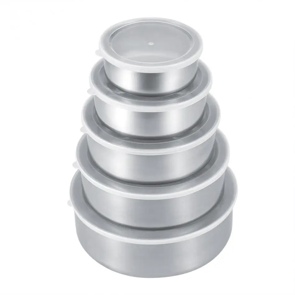

5Pcs/Set Stainless Steel Sealing Food Storage Box Refrigerator Crisper Freshness Seal Bowl Food Container Kitchen Accessories
