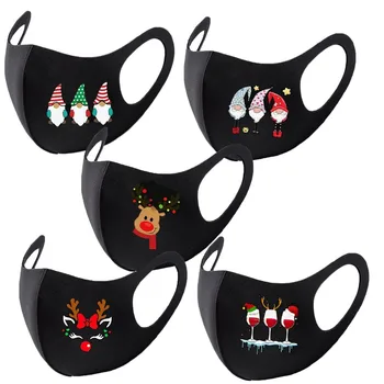 

5PCS Xmas Lovely Cartoon Pattern Reusable Washable Colorful Fabric Face Turban Fashionable Neutral Washable Mask Mascarillas
