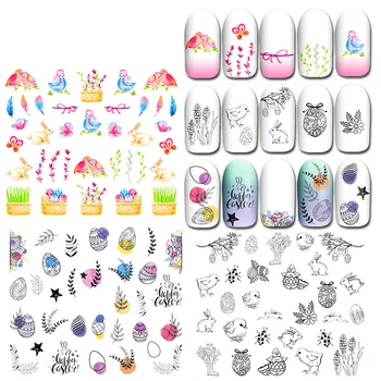 

1PC new Design Easter Egg Nail Art Sticker Rabbit Cartoon English DIY Water Decal Manicure Watermark Tattoo Slider Nail Wrap